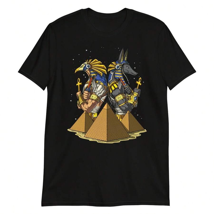 Camiseta de dioses de la mitología egipcia, camiseta de Anubis, camiseta del Ojo de Horus, camiseta de las pirámides egipcias, ropa egipcia, ropa del Antiguo Egipto - Negro 5 - Ver 1