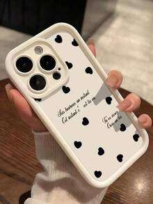 1pc Cute Heart & Letter Pattern Thick Shockproof Full Coverage Soft Phone Case, Compatible With IPhone 11/12/13/14/15/16/17 Pro Max - Multicolor - View 1