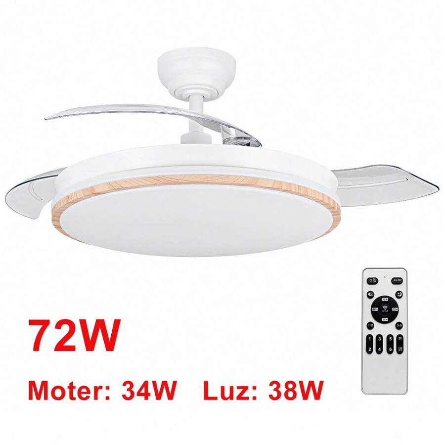 ostarkdom Iotostark Retractable LED Ceiling Fan, 106cm, 3 Blades, 72W Total Power, No App, With Remote Control, Timer, 6 Speeds, 3 Light Temperatures, Summer-Winter Function, Silent, White Iotostark-Leduni - Orange - View 1