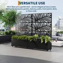 CuisinSmart Jardinera metálica con enrejado, bancal elevado con mosquitera y orificios de drenaje, ideal para plantas trepadoras, hortalizas y enredaderas. - Patrón de hoja de palma con ruedas - Ver 6