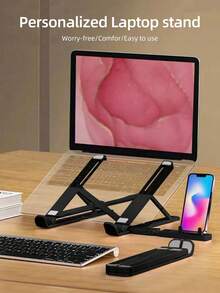 1 cái giá đỡ laptop, máy tính bảng, điện thoại thông minh màu đen có thể gập lại và di động, kèm giá đỡ điện thoại có thể kéo dài và chân đế tản nhiệt điều chỉnh được, giá đỡ máy tính xách tay để bàn, giá đỡ dọc, giá đỡ tản nhiệt gấp gọn điều chỉnh được, giá đỡ điện thoại và máy tính bảng nhỏ gọn. - màu đen - Xem 1