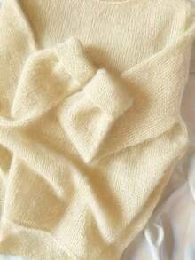 Solid Color Casual Pullover Sweater, Long Sleeve - 黃色 - 查看 3