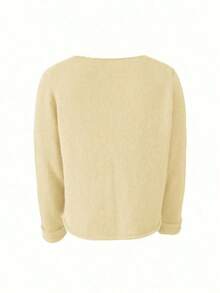 Solid Color Casual Pullover Sweater, Long Sleeve - 黃色 - 查看 5