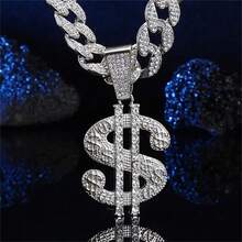 2pcs Luxury Hip Hop Dog Necklace, Fashion Cuban Chain Big Dollar Pendant Inlaid With Rhinestones, Pet Collar, Durable For Small/Medium/Large Dogs Daily Wear - Multicolor - View 4