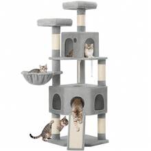 HaluPeit Árbol para gatos, 174 cm, XL, 2 plataformas, 2 cuevas, 4 postes rascadores, 1 tabla rascadora para gatos, cuerda de sisal, pelotas de peluche, árbol para gatos para hogares con varios gatos - Gris Claro - Ver 7
