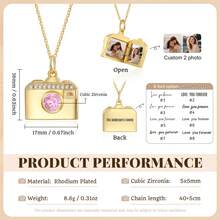 1件个性化相机吊坠项链，可定制照片锁项链，带隐藏式照片隔层，金银相机造型项链镶嵌诞生石，复古简约时尚首饰，意义非凡的情侣、男女朋友、夫妻礼物，情人节、周年纪念日、生日、结婚纪念日礼物，纪念礼品 - 彩色 - 查看 10