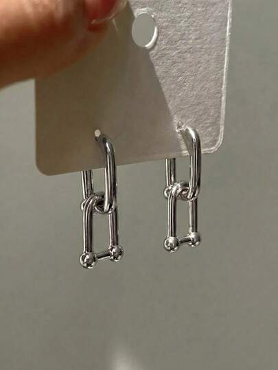 一对朋克风双U形环耳环，粗金属链扣耳饰，个性十足的礼物，简约U形链坠耳环，几何链条吊坠耳环，适合女性日常佩戴