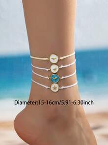 1 Pc Boho Bohemian Turtle Sealife Charm Anklet , Beachy Foot Jewelry For Vacation, Beach Wear Jewelry Accessories For Women - Multicolor - View 6