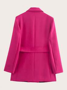 Blazer de manga larga de doble botonadura de unicolor para primavera y otoño - Rosa Fucsia - Ver 8