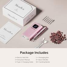 Professional Nail Drill Kit, 30000RPM Cordless Electric Nail File With LCD Display, Rechargeable 4000mAh Battery Nail Efile For Acrylic & Gel Nails, Manicure Pedicure, Salon & Home Use - 粉色 - 查看 8