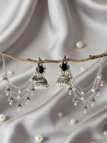 Bollywood Style Earrings, Alloy Chain With Faux Pearl Tassel Pendant Earrings, Suitable For Women's Daily Wear, Weddings, Parties, Festivals - Chain Earrings - View 13