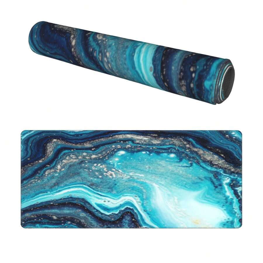 XXL Liquid Marble Gaming Mouse Pad (31.5" X 11.8") - Abstract Fluid Art Desk Mat - Non-Slip Rubber Base Extended Keyboard Mat For Home Office & Esports - 彩色 - 查看 1