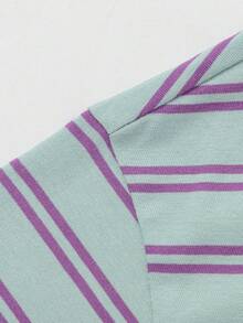 Balabala Unisex Teens' Short Sleeve T-Shirt, Striped Quick-Dry Fabric, Family Matching Summer Top - Blue Tint - View 4