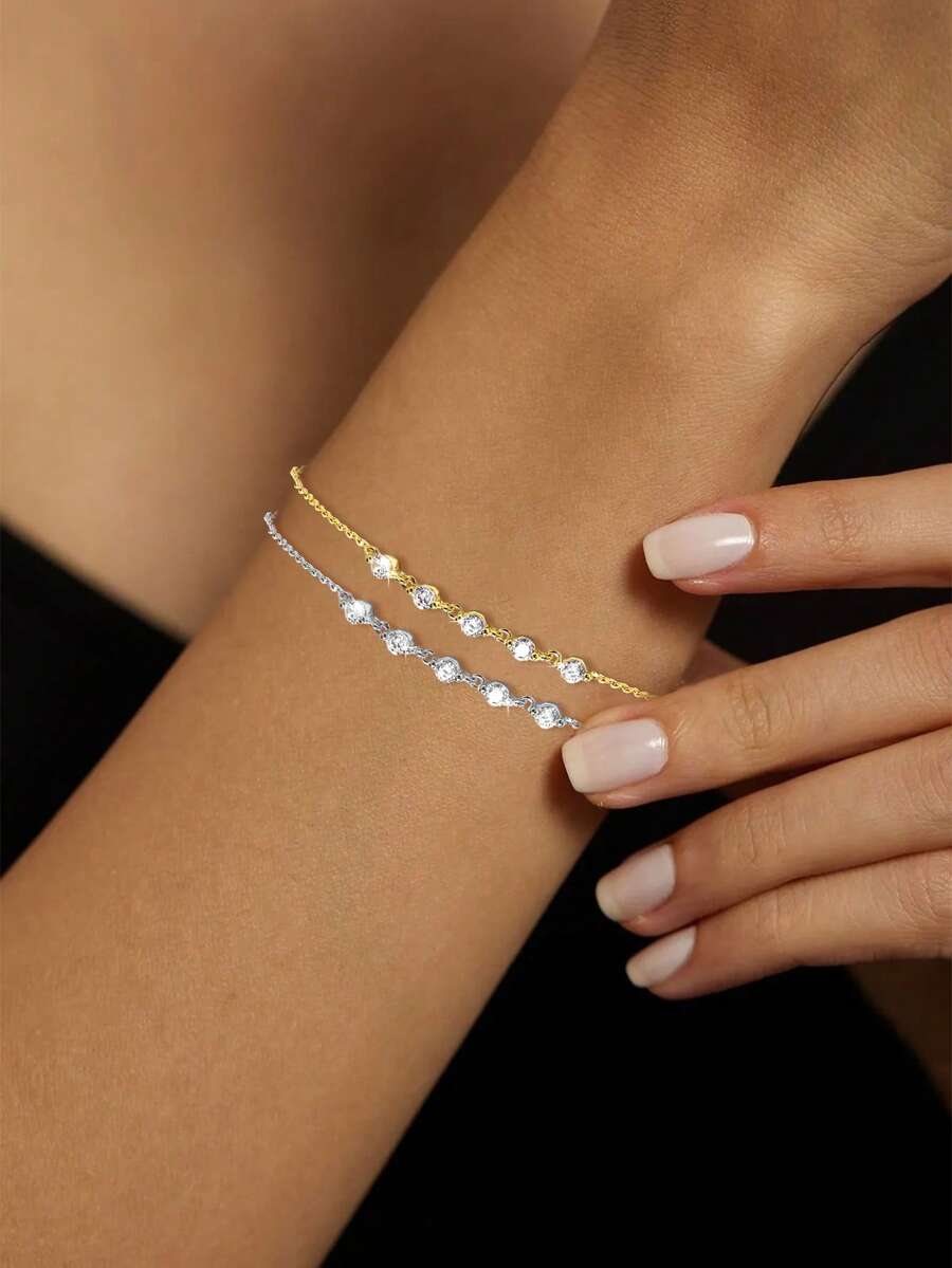 FOREVER QUEEN 1条925纯银立方氧化锆可调节珍珠链手链 - 手鍊 - 查看 1