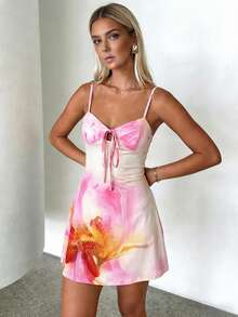 Abito mini in maglia con stampa floreale romantica ed elegante, con corpetto con lacci, adatto per la primavera/estate - Multicolore - Visualizzare 9