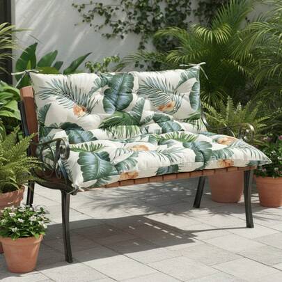 Cojín de banco, cojín de banco de jardín, cojín de columpio con correas de sujeción, cojín de banco impermeable, cojín de asiento de exterior para muebles de jardín, bancos y columpios de porche