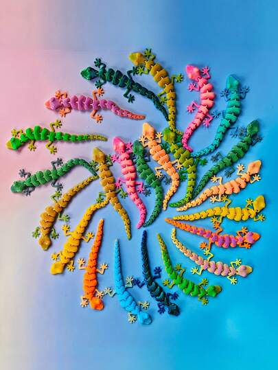 10 st färgglad 3D-tryckt leksaksfigur av ödla och gekko, färgglad djurmodell, liten djurleksak med rörliga leder, lämplig för att skapa atmosfär på fester, klassrumsbelöningar och karnevalspriser, temafestpresenter, kan även användas som nyckelring, väskdekoration, kan användas för att underhålla katter, simulerat litet djur, färgerna skickas slumpmässigt