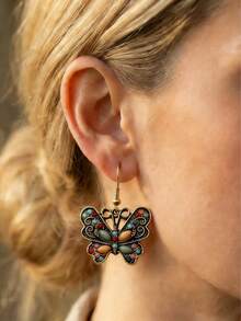 1 Pair Women's Fashion Elegant Delicate Romantic Butterfly Earrings,Vintage Boho Style,Beach Vacation Jewelry,Party And Daily Jewelry,Gift For Her(Bead Color Random) - Yellow Gold - View 2