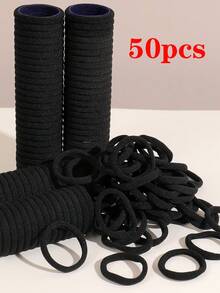 Ahete 200pcs Headband For Girls, Black Solid Color Elastic Hairband For Daily Use, Simple And Durable, Thick Ponytail Headband, Simple And Elegant Style, High Elasticity And Seamless Hair Accessories - 黑色 - 查看 5