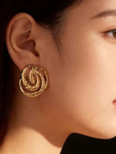 1 Paar vintage goldene Spiral-Ohrringe, Cut Out strukturierte Metall-Ohrringe, europäisch und amerikanisch elegantes Nischen-Luxus-Accessoire, vielseitig einsetzbar für Party und Büro