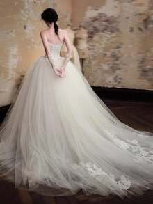 Elegante abito da sposa sexy, abiti per l'ufficio civile, abito da sposa, abito da festa da serata, abito di compleanno per matrimoni di campagna, cerimonia romantica in chiesa, abito da sposa, adatto per matrimoni, appuntamenti, feste, festa per single, vacanze, occasioni formali, abito da cena, abito da ballo, festa di fine anno, festa da cocktail, abito per ospiti di nozze, diploma - Bianco - Visualizzare 2