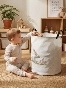 1pc/2pcs Easter Pattern Printed Large Capacity Foldable Round Storage Basket With Handle, Multipurpose Storage Basket For Nursery, Baby Diaper, Clothes, Toys Organizer, Collapsible Storage Box - Multicolor - View 7