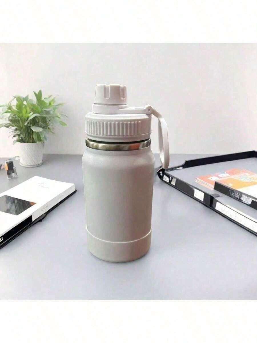 Thermal Bottle With Handle For Gym Use, With Silicone Base, 350ml/600ml/800ml/1000ml - White - View 1