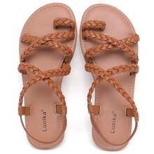 Women's Wide Width Flat Sandals, Flip Flop Casual Strapy Sandals Slip On Summer Beach Shoes For Women. - 布朗 507 - 查看 1