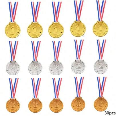 15pcs Gold, Silver, Bronze Medal Set - Multi-Pack Party Favors, Suitable For Games And Celebrations, Basket Fillers, Best For Winners, Props, Rewards, Contests, Sports Events, Party Gifts, School Sports Activities And Family Gatherings, Great For Games, Celebrations, Sports Competitions, Talent Shows, Spelling Bees, Birthday Parties And Group Events