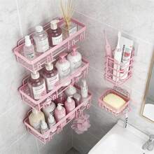 Space-Saving Bathroom Storage Rack - Easy To Install, No Drilling Required - Durable Hanging Organiser For Shampoo And Cosmetics - Bathroom Storage Rack And Shelves - Pink - View 4