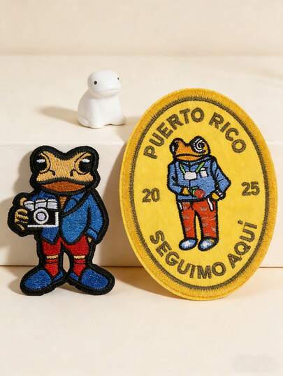 2 piezas Parche bordado de rana divertido, parche de estilo vintage con respaldo adhesivo para planchar o coser, adecuado para chaquetas, sombreros, bolsos, regalo ideal para maestros, graduados, festivales, Día de la Independencia, accesorio único y novedoso