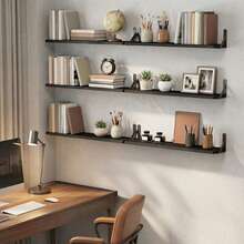 Tomnk 6pcs 23.6in Wood Floating Wall Shelves, Room Decor, Wall-Mounted Storage & Decor For Kitchen, Bathroom, Bedroom And Living Room - 彩色 - 查看 10