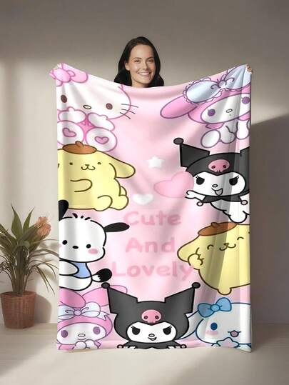  This Is A Sanrio-Themed Flannel Blanket, Featuring Sanrio Cartoon Characters. The Main Colors Are Pink, Yellow, And Black, With An Overall Sweet And Cute Style. It Has The Features Of Warmth And Softness, And Can Be Used As A Sofa Throw, Nap Blanket, Or Bedding Decoration.