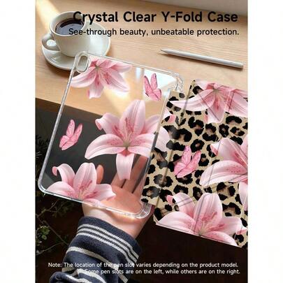Leopard Lily Flower Pattern  Protective Case, Compatible With  Air 4/5 (10.9 Inch),  7/8/9 (10.2 Inch), Built-In Pencil Slot, Also Fits Tab S6 (10.4 Inch), Tab A7 Lite (8.7 Inch), Leather Protective Cover, Ideal Gift For Back To School, Valentine's Day, New Year