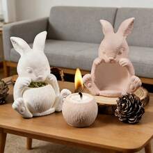 2pcs Hive Mold Rabbit Candle Holder Silicone Mold | Minimalist Modern Design Home Decor Mold | Soft And Easy To Demold, Durable Reusable Silicone Mold | Suitable For Resin Art, Plaster, And Clay Craft Projects | Creative DIY Gifts, Tabletop Decorations, And Handicraft Projects - Rabbit Candlestick Mold - View 6