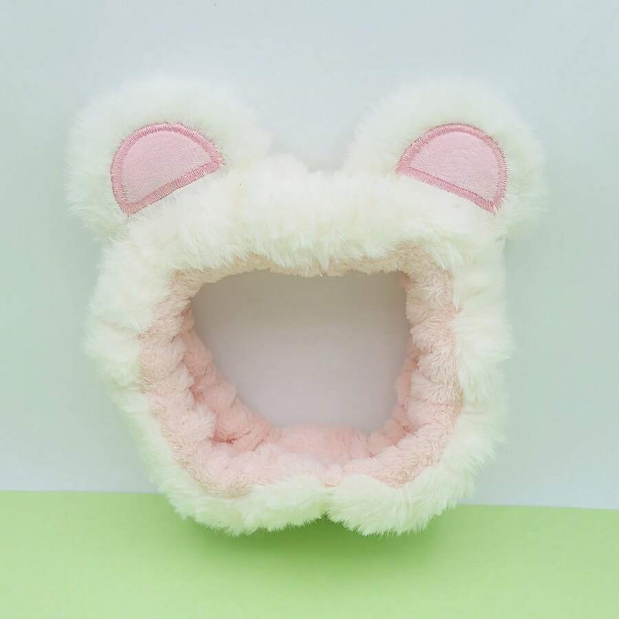 1 Piece Of Cute Bear Plush Face Wash Headband, Cartoon Girl Headband - 粉紅白色(1件裝) - 查看 1