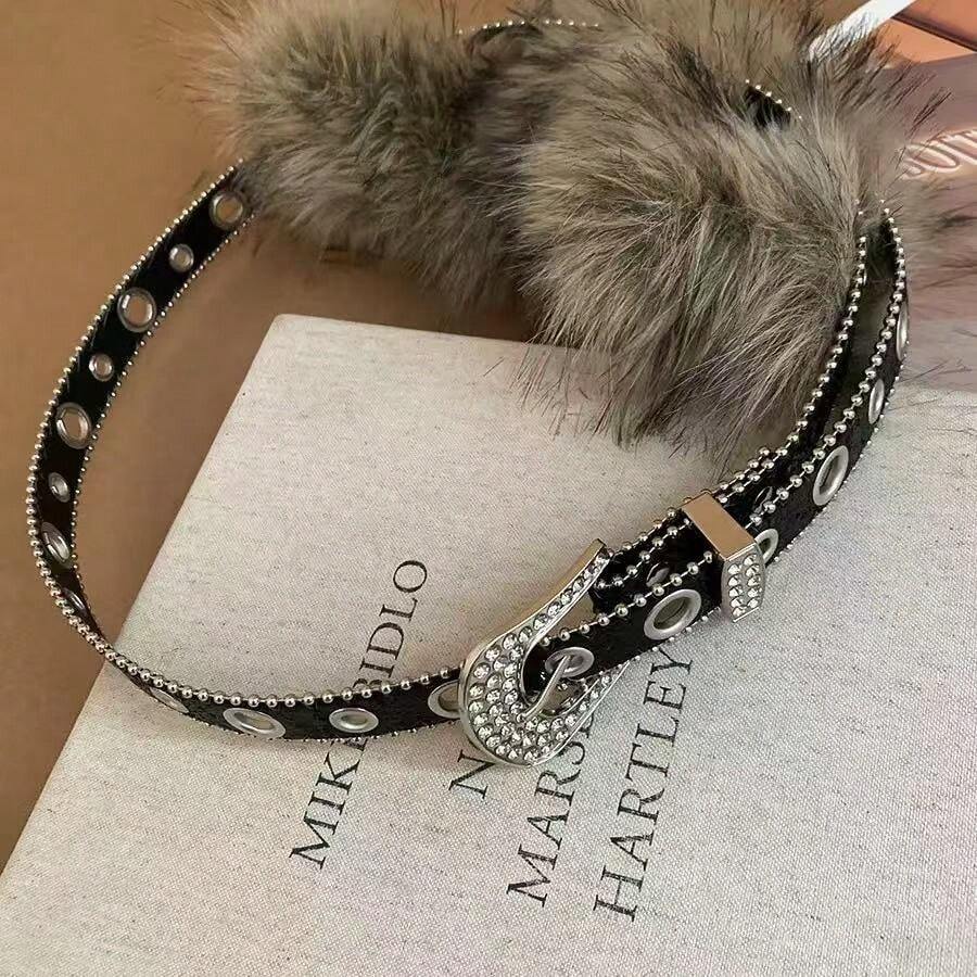 Plush Women's Wide Waist Belt, Retro Buckle Personalized Copper Tone Casual Jeans Belt, Shiny Party Accessory, All Season - Plush Belt - View 1