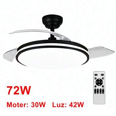 ostarkdom Iotostark Retractable LED Ceiling Fan, 106cm, 3 Blades, 72W Total Power, No App, With Remote Control, Timer, 6 Speeds, 3 Light Temperatures, Summer-Winter Function, Silent, White Iotostark-Leduni