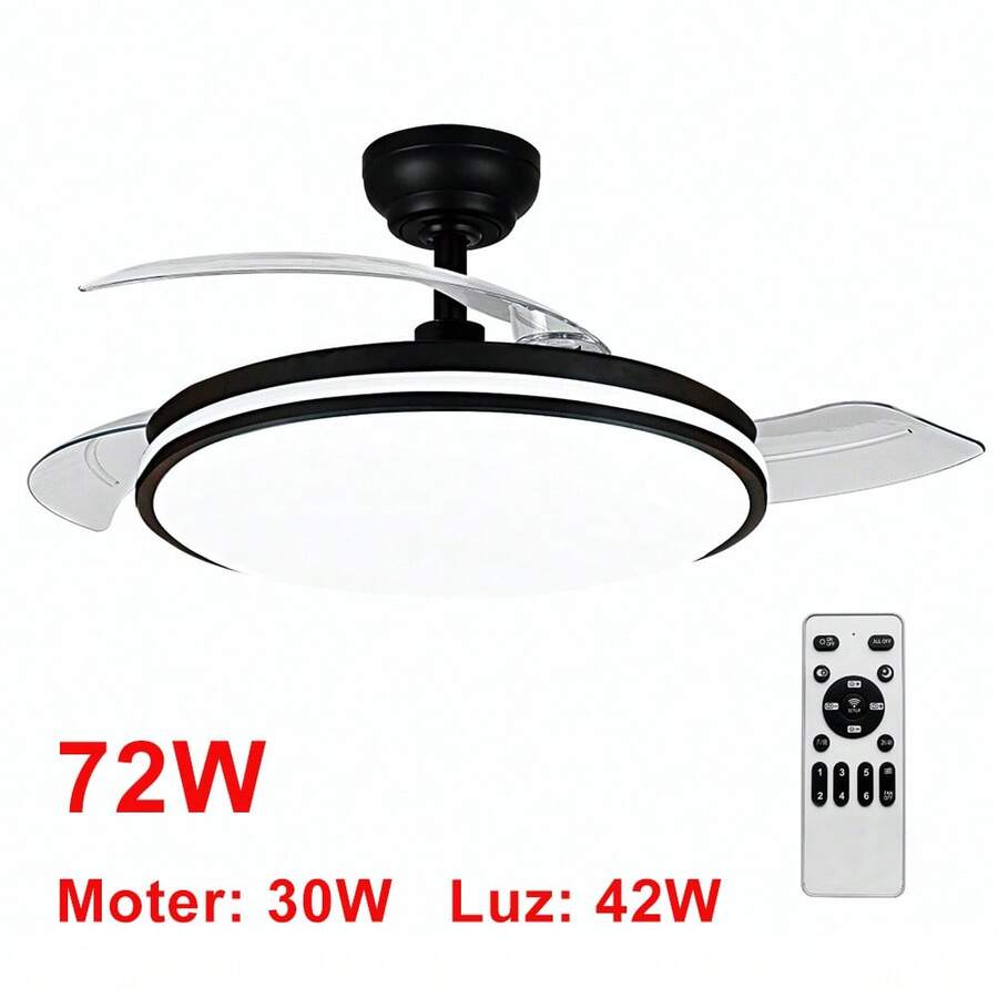 Iotostark Retractable LED Ceiling Fan, 106cm, 3 Blades, 72W Total Power, No App, With Remote Control, Timer, 6 Speeds, 3 Light Temperatures, Summer-Winter Function, Silent, White Iotostark-Leduni - Black - View 1