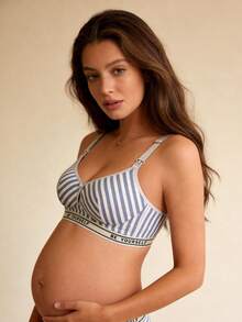 Sujetador de lactancia con rayas de contraste y recogido de Hart & Haze, sujetador de alimentación inalámbrico y transpirable - Azul - Ver 2