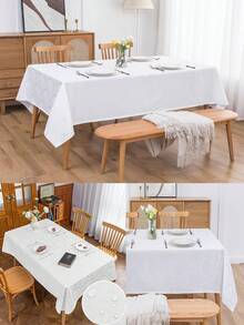 1 chiếc khăn trải bàn hình chữ nhật chống thấm nước, chống bắn tóe, chất liệu jacquard cao cấp, có thể giặt được, làm từ polyester, phù hợp cho nhiều dịp ăn uống khác nhau bao gồm bữa tối, bàn ăn, họp mặt gia đình, bữa ăn hàng ngày, tiệc lễ, đám cưới, Lễ Tạ ơn, sinh nhật, Ramadan hoặc các sự kiện trang trọng. - trắng - Xem 4