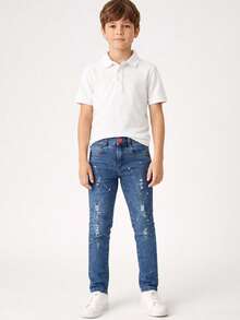 Calça Jeans menino juvenil com detalhe rasgado jogador 10 a 16 - Lavagem Média - Visão 4