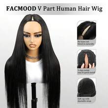 Tóc giả chữ V kiểu sóng nhẹ, tóc giả làm từ tóc người Brazil dành cho phụ nữ da đen, phiên bản nâng cấp tóc giả chữ U không cần keo, tóc giả kẹp nửa đầu, tóc giả hình chữ V, tóc giả không để lộ tóc thật, tóc giả ren phía trước, mật độ 180%. - Natural Black - Xem 3