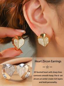 Hihho 2只装立方氧化锆心形耳环，金属质感，甜美又酷炫的珠宝耳环，送给朋友的独特礼物 - 愛心耳環 - 查看 1