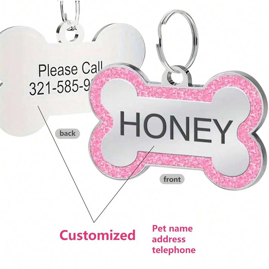 1pc Personalized Dog Tags | Glitter Bone Dog Tag | Engraved Pet ID Name Pendant | For Dogs, Cats, Puppies Daily Wear | Dog Collar ID Tag Accessory | Cute Colorful Stylish Design | Personalized Gifts For Family, Friends, Pet Lovers | Back-To-School Gift | Mother's Day Gift | Teacher's Day Gift - 藍色 - 查看 1