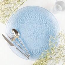 PARTY BARGAINS 13-Inch Charger Plates - 8 Pack, Hammered Blue Gold Rim, Heavy-Duty Disposable Chargers For Elegant Dining - Ideal For Weddings And Formal Events - 錘紋藍金邊 - 查看 3