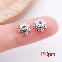 150个珠帽花朵隔珠端帽，空心花朵珠帽金属镂空珠端帽，适用于手链耳环项链DIY珠宝制作工艺品 - 彩色 - 查看 12