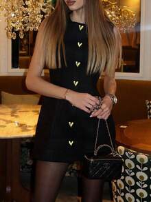 Elegant Elastic Metal Heart Buckle Sleeveless Dress, Suitable For Party, Commute, Evening Date And Valentine's Day, Summer - Black - View 8