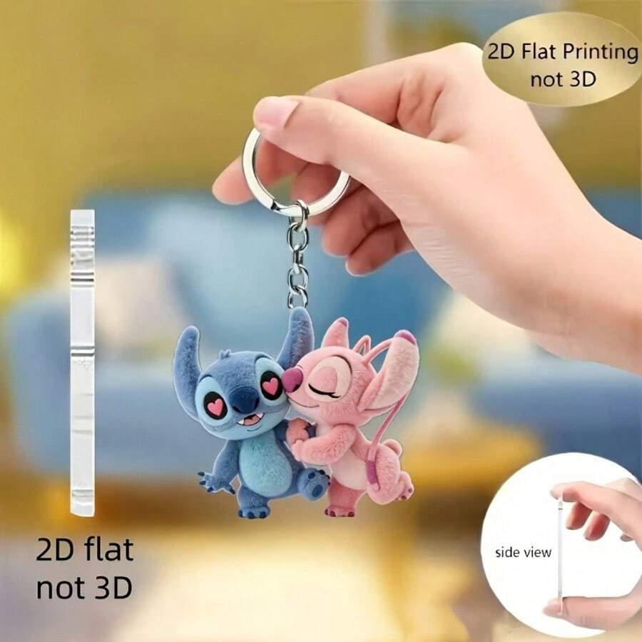 Móc khóa acrylic 2D phẳng hình Thiên thần Stitch, 1 chiếc, quà tặng trang trí ngày lễ, móc chìa khóa xe hơi, phụ kiện ba lô và ví, đồ trang trí 2D phẳng chính thức, có hình nhân vật biểu tượng, vật dụng không thể thiếu cho người hâm mộ phim, thích hợp cho xe hơi, túi xách, ô tô, cây thông Noel, Ngày Valentine và sinh nhật, thiết kế móc khóa vui nhộn | Acrylic 2D phẳng - Nhiều màu - Xem 1