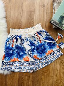 JING MODAS Crepe Fabric Set Consisting Of A Cropped Top And Shorts With Lining. - Blue With Orange - View 5